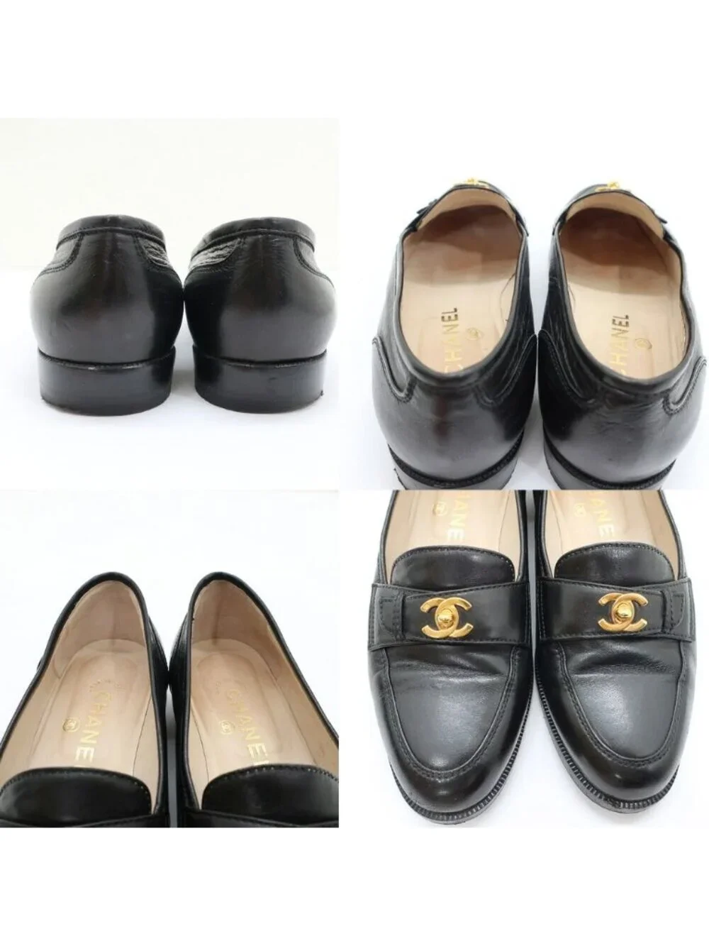 Chanel Turnlock Loafers Black CC Logo Pumps Shoes Heels 1.8 Leather